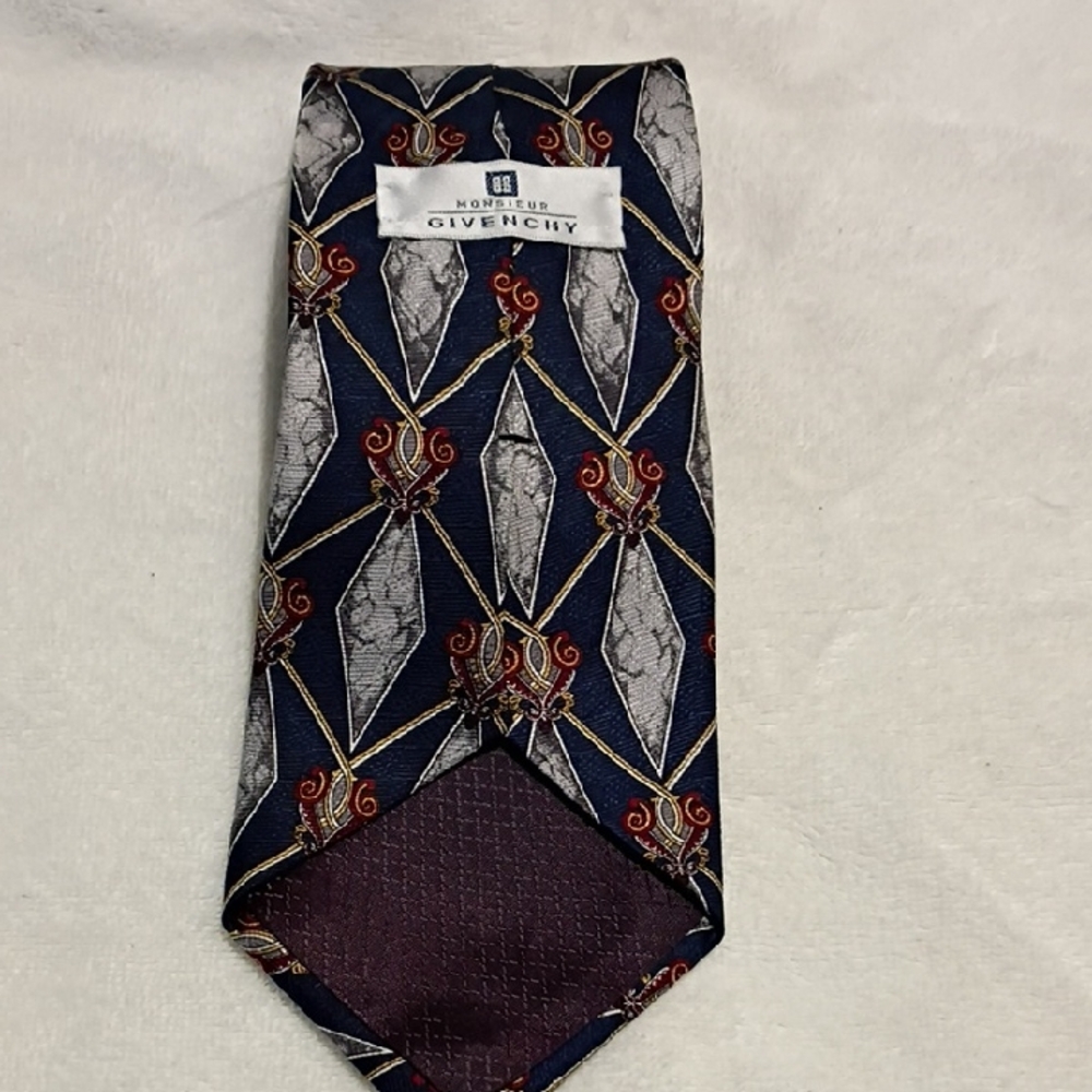 Givenchy Men's Tie with Navy and Burgundy Pattern